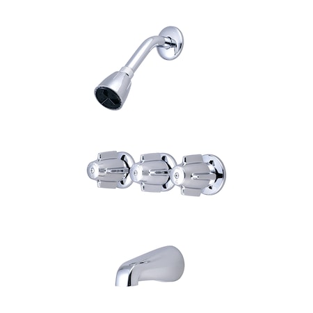 Central Brass 3-Handle Tub and Shower Set, Polished Chrome, Wall 0968-Z